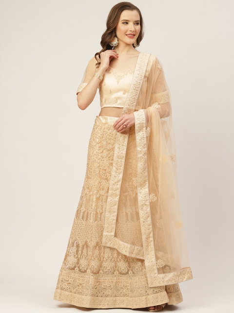 

Shaily Beige & Golden Embroidered Semi-Stitched Lehenga & Unstitched Blouse with Dupatta