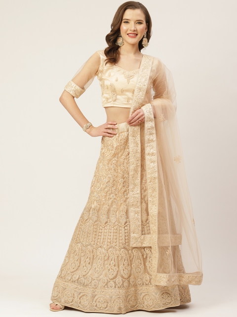 

Shaily Beige & Golden Embroidered Semi-Stitched Lehenga & Unstitched Blouse with Dupatta