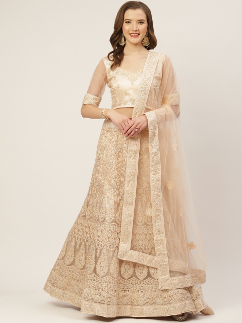 

Shaily Cream-Coloured Embroidered Semi-Stitched Lehenga & Unstitched Blouse with Dupatta