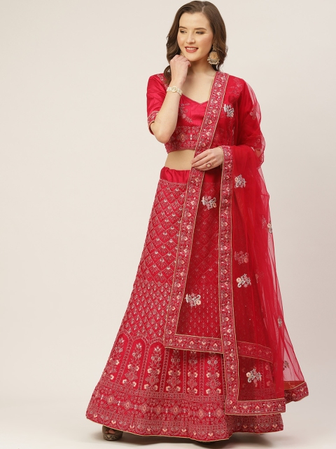 

Shaily Red Embroidered Semi-Stitched Lehenga & Unstitched Blouse with Dupatta