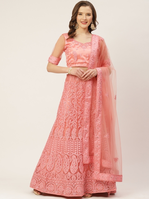 

Shaily Dusty Pink Embroidered Semi-Stitched Lehenga & Unstitched Blouse with Dupatta