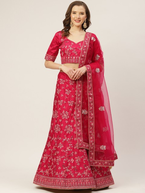 

Shaily Pink Embroidered Semi-Stitched Lehenga & Unstitched Blouse with Dupatta