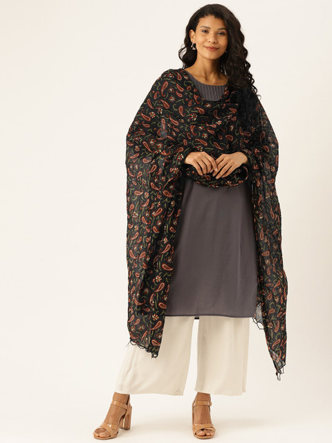 

Shaily Black & Maroon Paisley Printed Dupatta