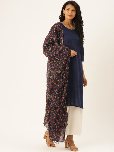 

Shaily Navy Blue & Red Printed Dupatta