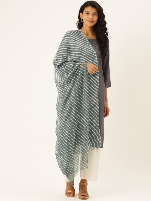 

Shaily Grey & White Leheriya Print Dupatta