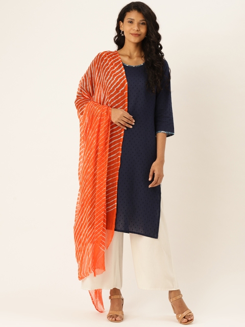 

Shaily Orange & White Leheriya Print Dupatta