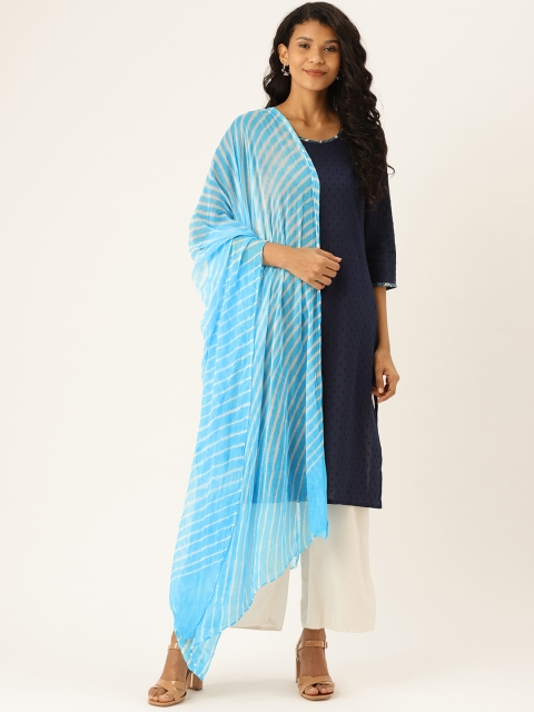 

Shaily Blue & White Leheriya Printed Dupatta