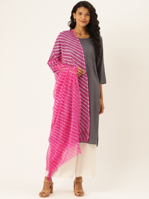 

Shaily Pink & White Leheriya Print Dupatta