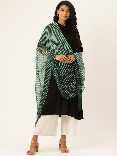 

Shaily Green & White Leheriya Print Dupatta