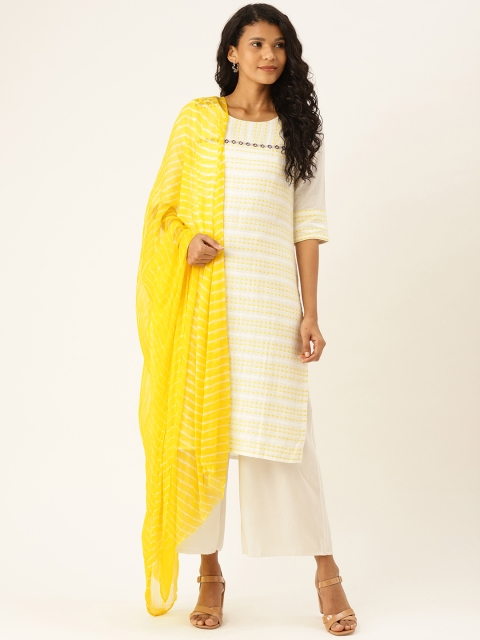 

Shaily Yellow & White Leheriya Printed Dupatta