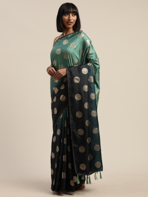 

Nanda Silk Mills Green & Gold-Toned Poly Crepe Printed Saree