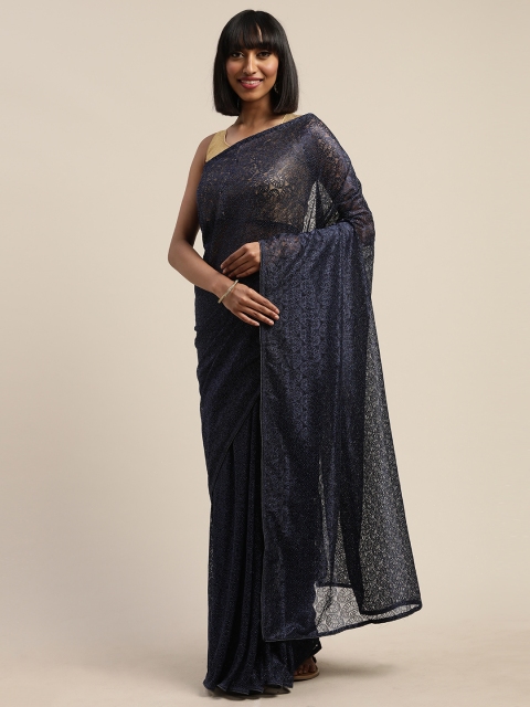 

Nanda Silk Mills Navy Blue Woven Design Brasso Saree