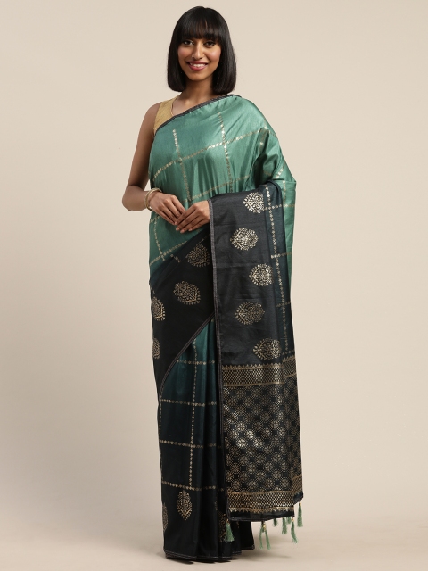 

Nanda Silk Mills Green & Golden Poly Crepe Checked Saree