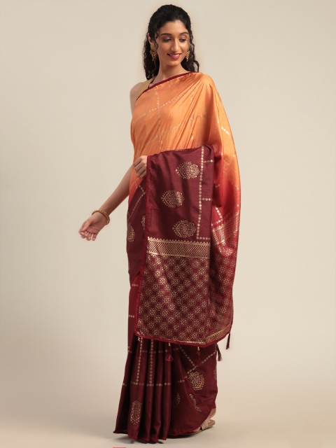 

Nanda Silk Mills Orange & Maroon Poly Crepe Foil Printed Saree