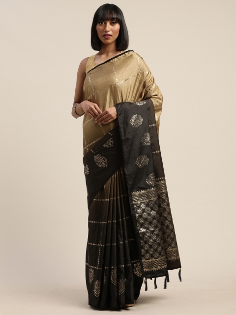 

Nanda Silk Mills Beige & Black Poly Crepe Printed Saree