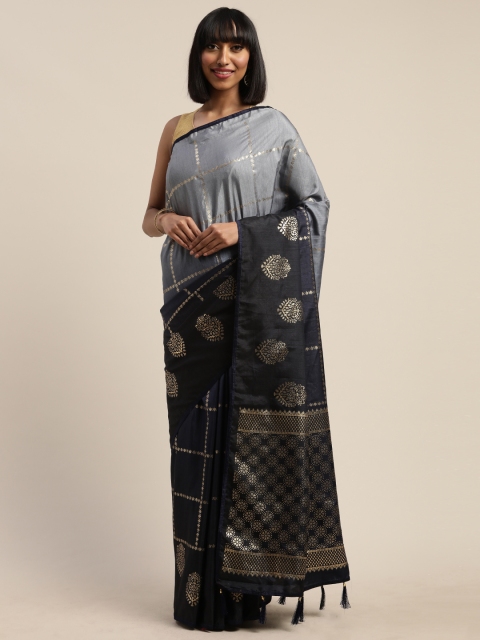 

Nanda Silk Mills Navy Blue & Golden Poly Crepe Foil Printed Saree
