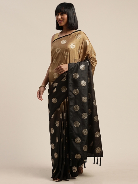 

Nanda Silk Mills Beige & Black Poly Crepe Printed Saree