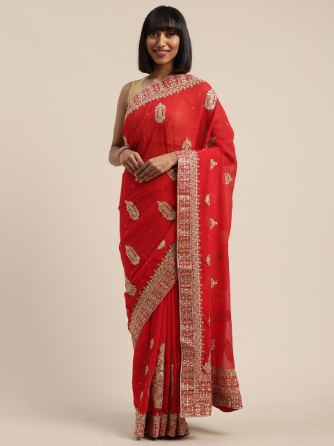 

Nanda Silk Mills Red Embroidered Pure Georgette Saree