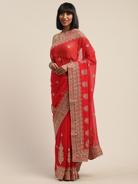 

Nanda Silk Mills Red Woven Design Pure Georgette Saree