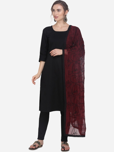 

mf Burgundy & Black Embroidered Dupatta