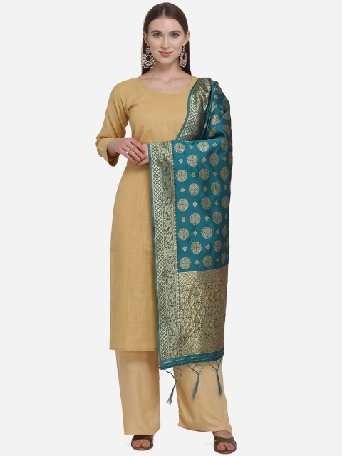 

SHEEYA Teal Blue & Gold-Coloured Woven Design Dupatta