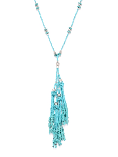 

RICHEERA Women Teal Blue Silver-Plated Artificial Beaded Tasselled Necklace