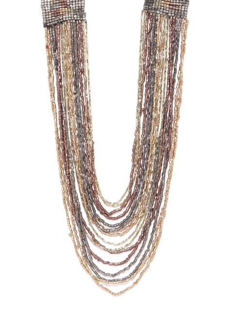 

RICHEERA Women Bronze-Toned & Gold-Toned Beaded Layered Necklace