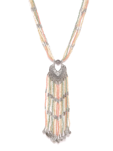 

RICHEERA Women Multicoloured Silver-Plated Beaded Multi-Stranded & Tasselled Necklace