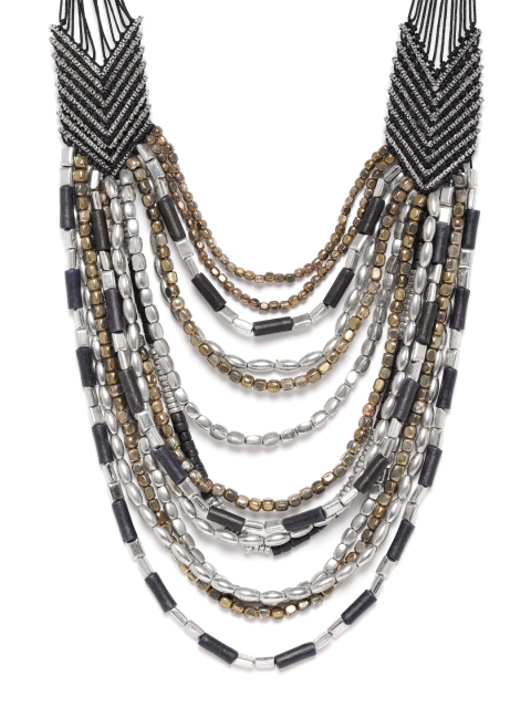 

RICHEERA Women Black & Silver-Toned Gold-Plated Artificial Beaded Layered Necklace