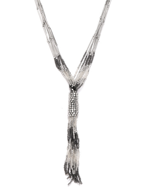 

RICHEERA Women Grey Silver-Plated Artificial Beaded Tasselled Necklace