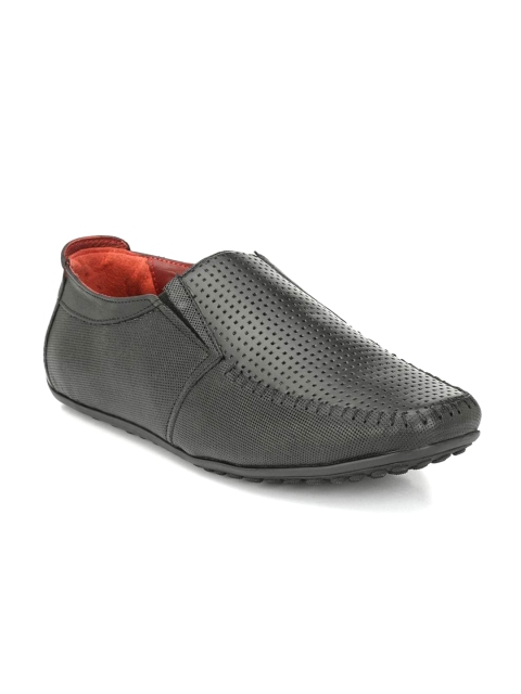 

Hitz Men Black Textured Leather Slip-On Sneakers