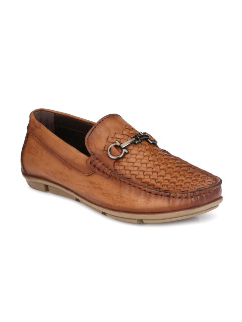 

Hitz Men Tan Brown Woven Design Leather Loafers