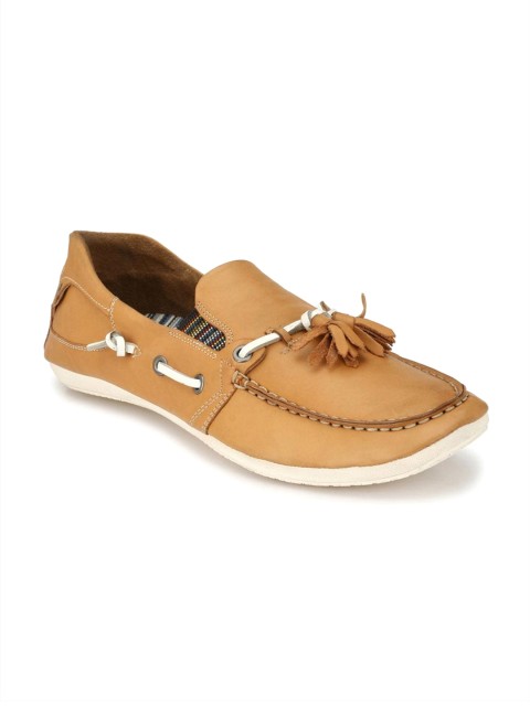 

Hitz Men Tan Brown Leather Boat Shoes