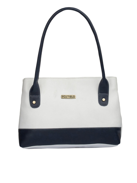 

Fostelo White & Navy Blue Colourblocked Handheld Bag