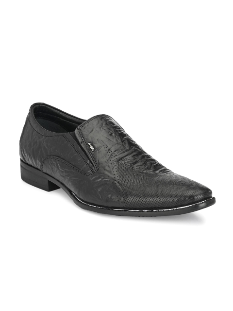

Hitz Men Black Textured Party Slip-Ons
