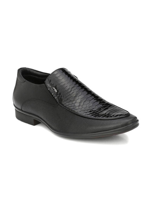 

Hitz Men Black Solid Leather Formal Slip-On Shoes