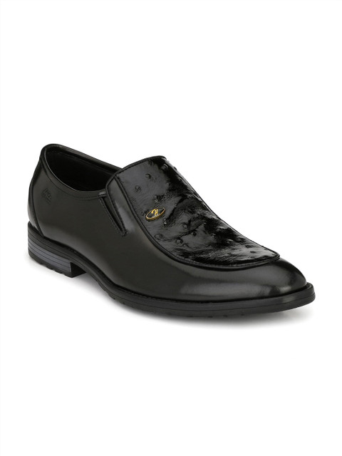 

Hitz Men Black Solid Leather Formal Slip-Ons