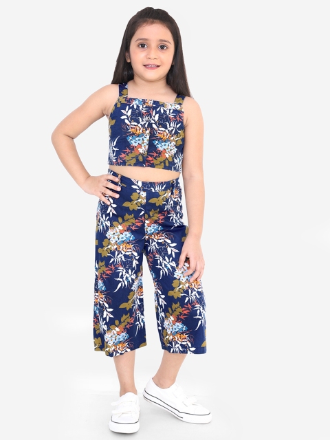

naughty ninos Girls Navy Blue & White Floral Printed Two-Piece Jumpsuit