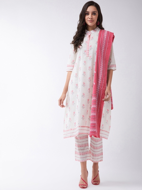 

InWeave Women White & Pink Printed Kurta with Trousers & Dupatta