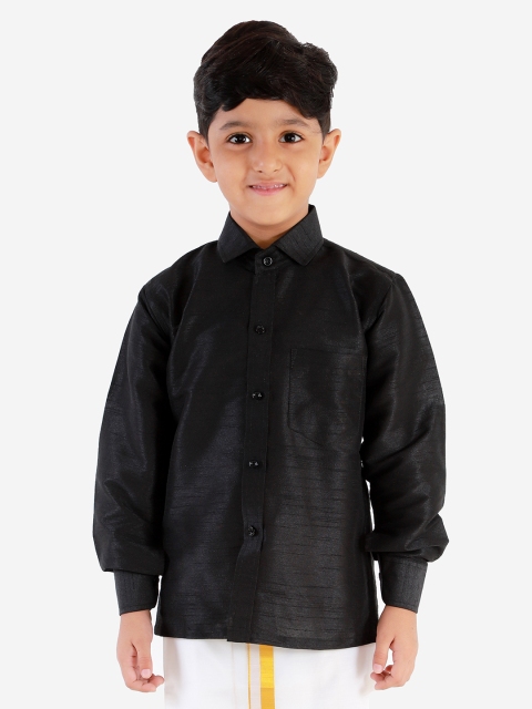 

JBN Creation Boys Black Regular Fit Solid Silk Casual Shirt