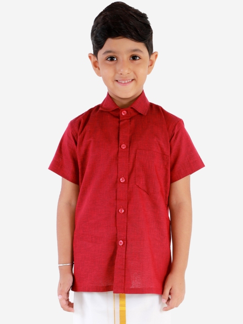 

JBN Creation Boys Maroon Regular Fit Self Design Formal Shirt