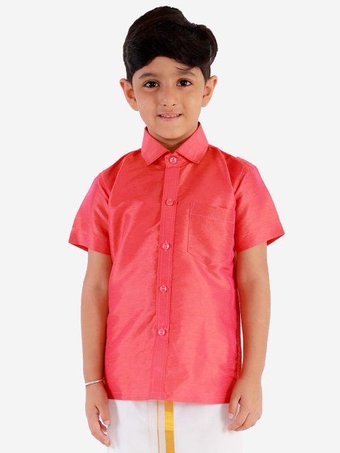 

JBN Creation Boys Coral Red Regular Fit Solid Casual Shirt