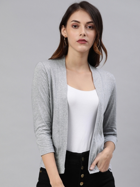 

zebu Women Grey Melange Solid Open Front Shrug