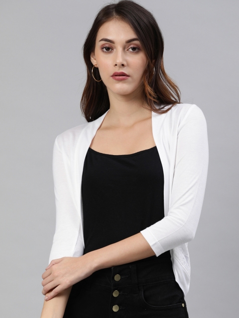

zebu Women White Solid Open Front Shrug
