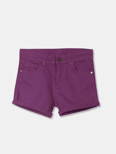 

Cherokee Girls Purple Solid Slim Fit Denim Shorts