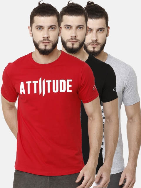 

ATTIITUDE Men Pack Of 3 Printed Round Neck T-shirt, Grey melange