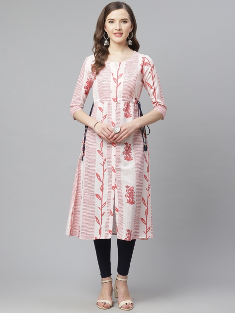 

mokshi Women White & Pink Floral Print A-Line Kurta