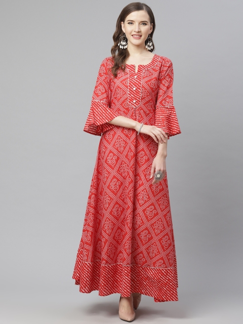 

mokshi Women Red & White Bandhani Print Anarkali Kurta