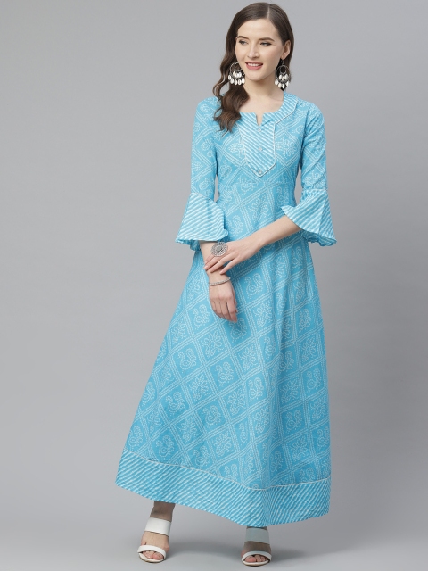 

mokshi Women Blue & Off-White Bandhani Print A-Line Kurta