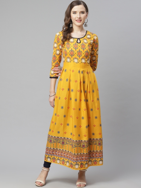 

mokshi Women Yellow & Purple Printed A-Line Kurta